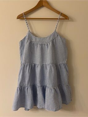Sunday Best Blue Gingham Tiered Spaghetti-Strap Dress